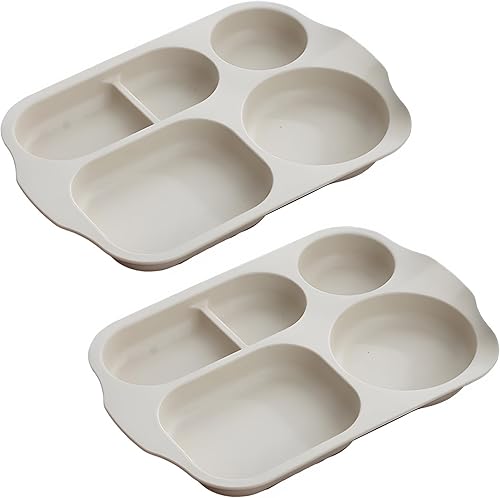 Incauca Paquete de 2 platos divididos de paja de trigo, platos llanos de 5 secciones, bandeja rectangular dividida para adultos, bandeja de almuerzo