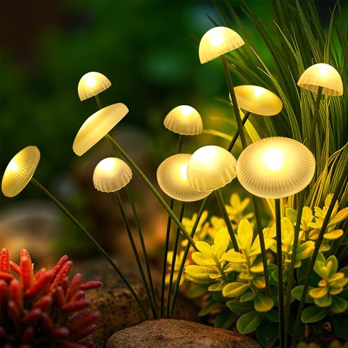 SUNCKET Solar Garden Lights, 2pack Warm White LED Solar Lights for Outside, Swaying Mushroom Lights Outdoor Decorative, Waterproof Light Decor for Yard,Lawn,Patio,Pathway Decoration