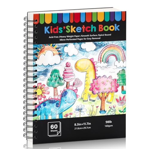 A4 Skizzenbuch 160g/m Zeichenblock A4 mit Hardcover und Spiralbindung Malblock Skizzenblock für Studenten Künstler Kunstprojekte (60 Blatt/120 Seiten)