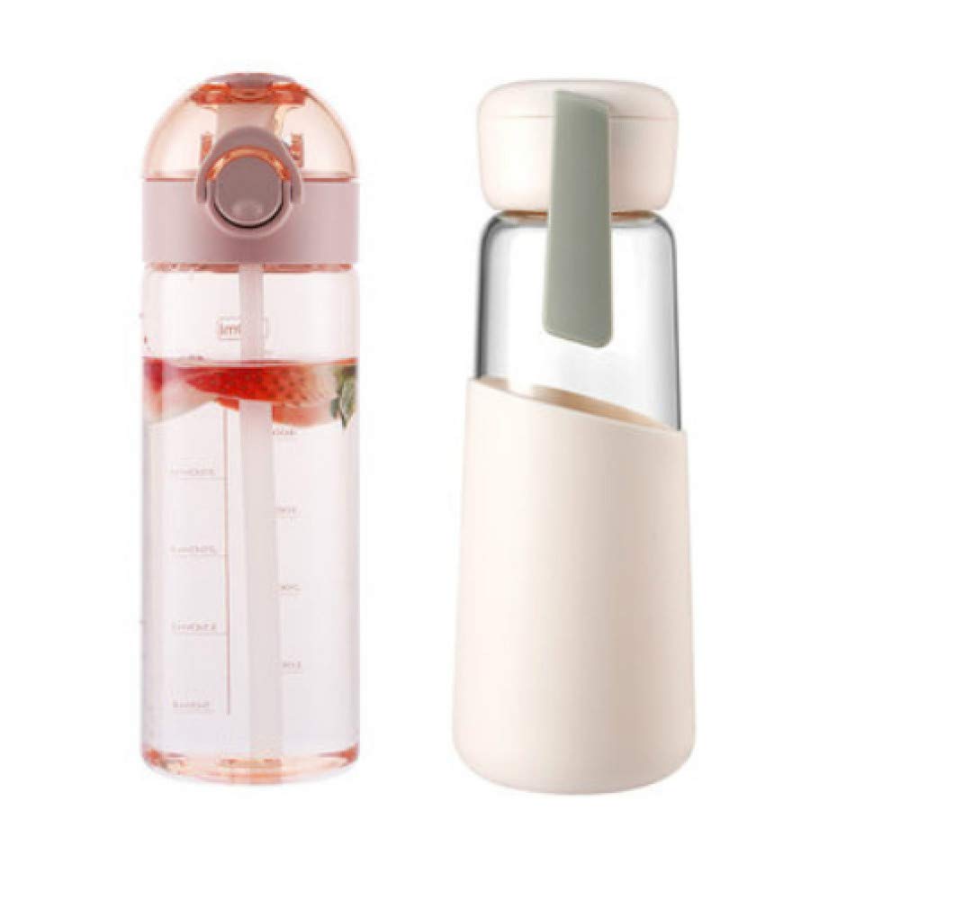 Semplice tazza per acqua per adulti, tazza per acqua di grande capacità, bottiglia per sport all'aperto portatile, tazza per acqua sigillata, combinazione grigia e rosa di due tazze