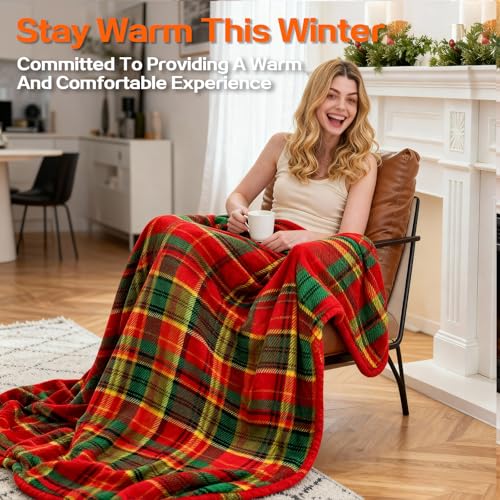 Image of Electric Blanket Heated Twin, Soft Flannel 62 inchx84 inch Plaid Heating Blanket with 8 Hours Auto Off 10 Fast Heating Levels Machine Washable Sherpa Heated Blanket with Overheating Protection
