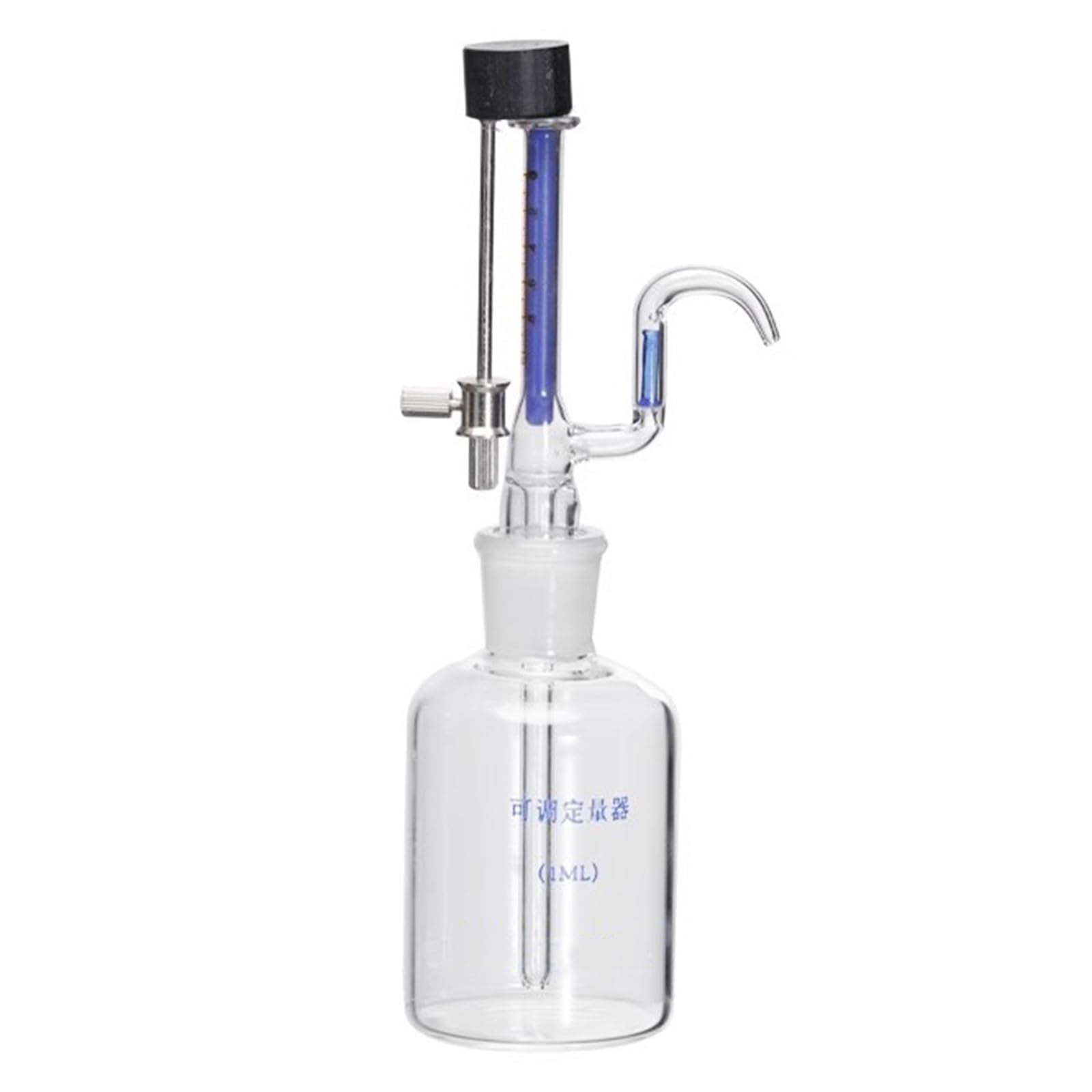 Dispensador de líquido, dispositivo dosificador de vidrio de 1/5 ml con perilla de ajuste de acero inoxidable para mediciones precisas de laboratorio
