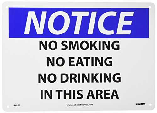 Cartel de aviso no fumar ni comer NMC n12rb en plástico rígido de 14x10 pulgadas