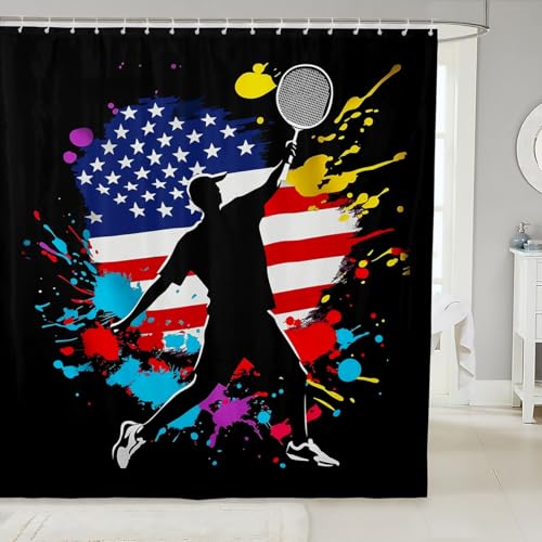 jejeloiu Cortina de baño de bádminton de 72 x 78 pulgadas, cortina de ducha de juego deportivo para niños, niñas, adolescentes, accesorios de baño negro carbón, poliéster impermeable