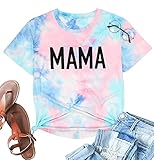 Mama Shirts Womens Funny Cool Mom T Shirt Distressed Vintage Tee Casual Letter Print Short Sleeve Tops (Tie Dye, X-Large)