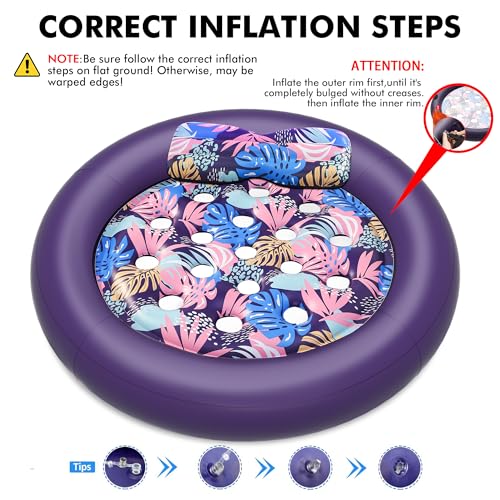Pool Floats Adult Heavy Duty, OKSUWATER 73" x 73" Inflatable Pool Float with Removable Pillow & Grad Handles, Cooling Floaties Bed for Summertime Pool, Water,Beach, Outdoor Summer Party（Purple-XL） by OKSUWATER - Used condition - Image 7
