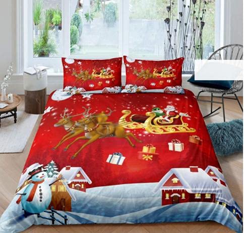 XIAOBUDIAN Weihnachten Bettwäsche,Bettwäsche-Set mit Weihnachtsmann-Motiv Cover