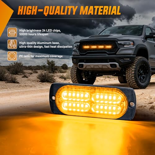 Image of Nilight 4PCS 24LED Amber Strobe Light 12V /24V Grille Surface Mount | Hazard Safety Warning Light with Sync Feature for Car Truck Camper Side Marker Aluminum Alloy Base Emergency Lights