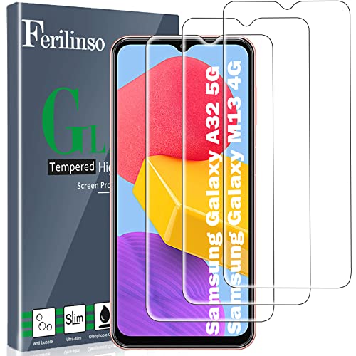 Ferilinso [3 Pièces] Verre Trempé pour Samsung Galaxy A32 5G / Samsung Galaxy M13 4G / M32 5G, Protection écran [Compatible avec Le Coque] [9H Dureté] [Anti-Rayures] [sans Bulles]