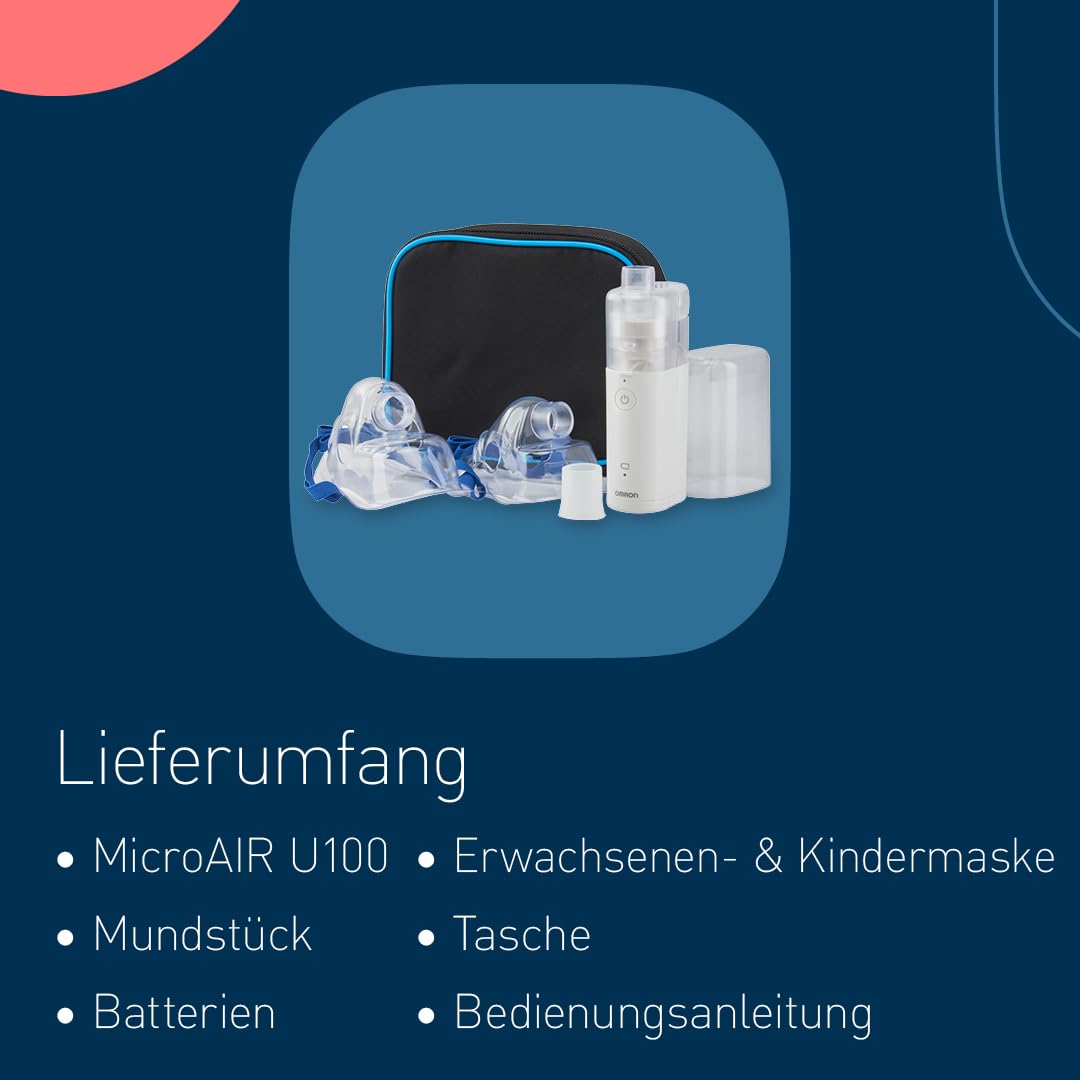 OMRON MicroAir U100 Tragbares Inhaliergerät. Kompakt, leise Inhalationsgerät für Erwachsene und Kinder, effektiv bei Atemwegserkrankungen von Erkältung bis Asthma.