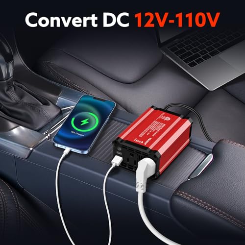 vansoet 400W Power Inverter: Car Inverter with PD 30W USB C Port and QC 18W USB Port - 48W Max USB Output - DC 12V to AC 110V Inverter - Car Plug Adapter Outlet Inverter for Laptop, Phones, Camera - Thumbnail 7