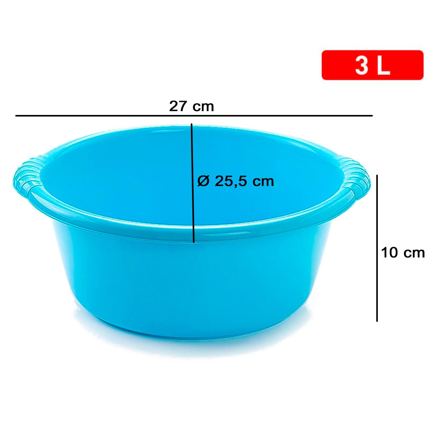 Tradineur - Barreño Redondo de plástico, Cubo, Tina, Multiusos, utensilio de Limpieza, Fabricado en España (Color Aleatorio - 3 litros - Ø 25,5 cm)