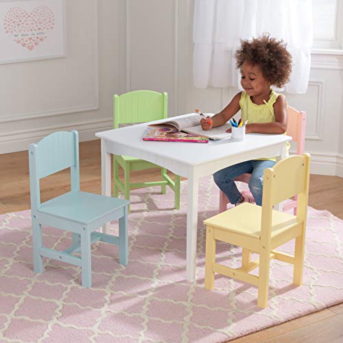 KidKraft Nantucket Kid's Wooden Table & 4 Chairs Set with Wainscoting Detail, Pastel, Gift for Ages 3-8