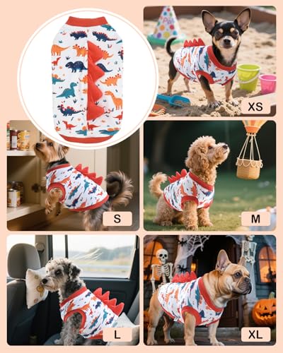 Image of CuteBone Dinosaur Costume Dog Shirt, Stretchy Velvet T-Shirt Clothes for Small Dogs, Soft & Breathable Pet Tee Outfit Cat Apparel for Daily Wear, Cozy Pullover Design Puppy Fashion COSBX02L