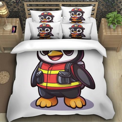 Linge de lit pingouin pompier 3D de qualité supérieure en microfibre douce avec taies d'oreiller - 5
