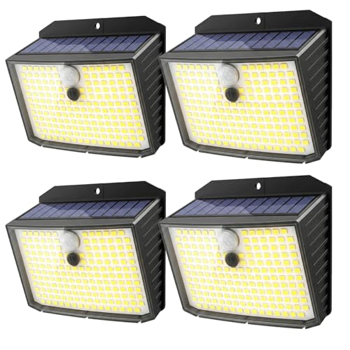 CLAONER Solar Security Lights Outdoor, Motion Sensor Light 3 Lighting Modes Solar Powered LED Lights IP65 Solar Wall Lights for Yard Garage Garden Fence Door (4 Pack)