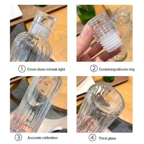 Image of Borosilicate Water Bottles, H2O Fridge Water Bottle with Cap, Leak proof & Airtight Lid, Water Bottle for Office, School, College - 500ml Bottles with Time Marker (Striped White)