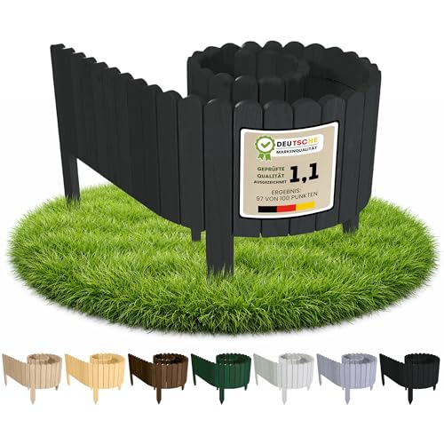 Floranica Beetumrandung Beeteinfassung 10 x 200 cm Anthrazit Rasenkante Holz Gartenzaun Holzzaun Flexibler Rollborder