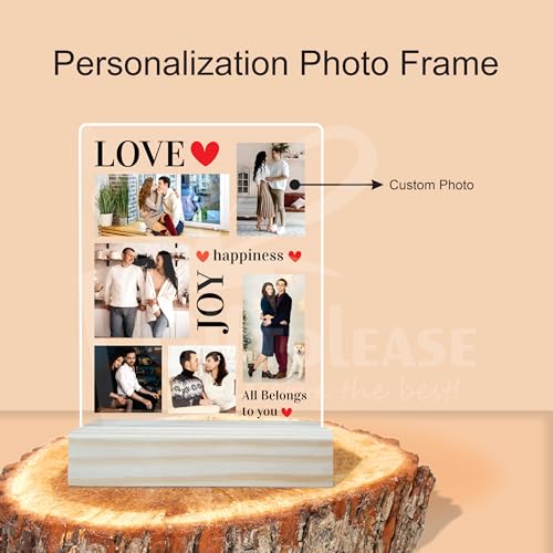 Image of Giftplease Customized Photo And Text Frame With Wooden Stand | Personalised Printed Photo Frame | Gift | Birthday | Anniversary (Transparent, 5MM, 6 * 8 Inches), Tabletop
