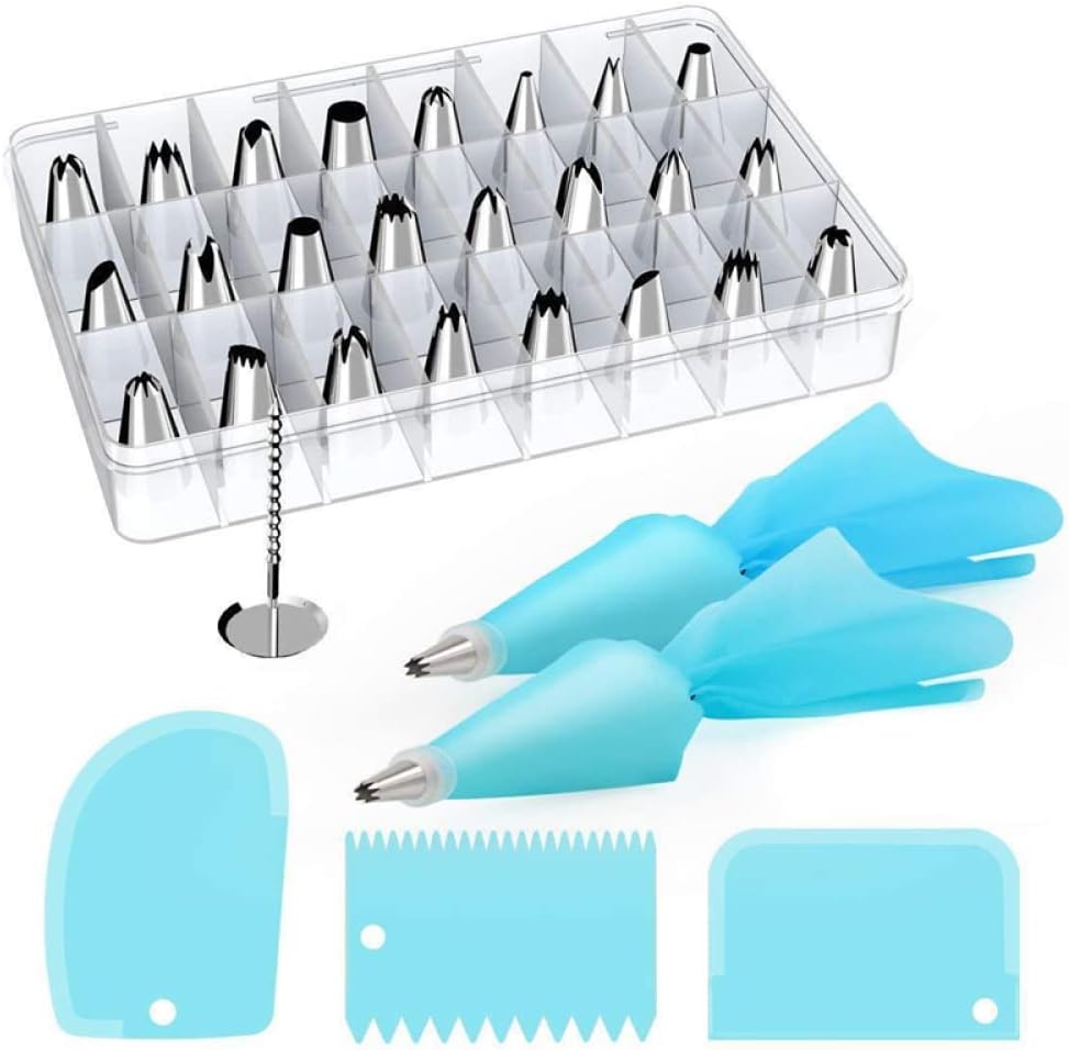 Cake 33pcs Piping Pastry Nozzles Tips Stainless Steel Icing Piping Nozzles Tips Pastry Bag and Convert Decorating