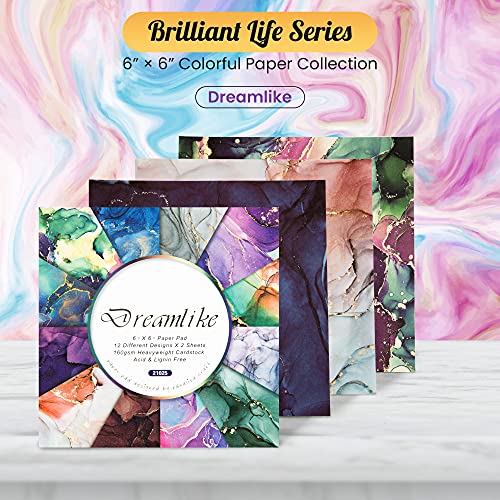 Vondyu Watercolor Scrapbook Paper,Water Wave Pattern Designer Paper Pad For Scrapbooking/Card Making/Origami,6" X 6"Single-Sided Prints Cardstock,48 Sheets Colorful Dreamlike Patterned Craft Paper Pad #TOP1