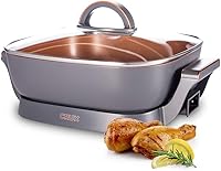 Crux Extra Deep 12x12 Nonstick Electric Skillet with Removable Probe - Scratch-Resistant, 6Qt, 400°F Control, Silver