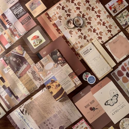 Image of GDNK Scrape Book Kit Scrapbooking Kit Vintage Journal Scrapbook Pack DIY Paper Stickers, Craft Kits Notebook, Collage Album Aesthetic Sticker Journaling Scrapbook Photo Album (Brown)