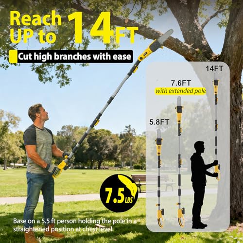Grasstigon Cordless Pole Saw Compatible with Dewalt 20V Max Battery, 8-inch Electric Pole Saw for Tree Trimming Battery Powered, Tool-Free Tensioning, 14 FT Reach Pole Chainsaw Tree Saw (Tool Only) by GRASSTIGON - Image 2