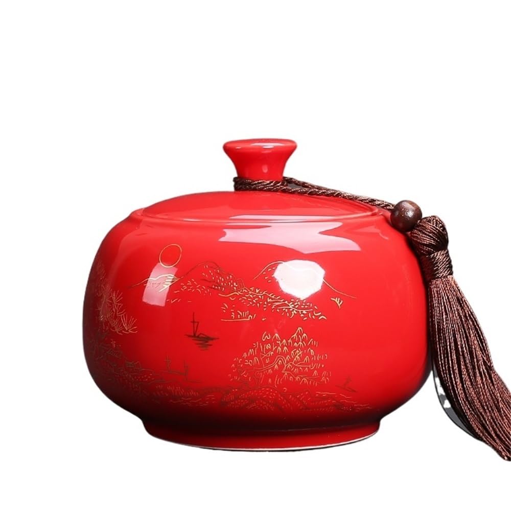 SJZHUYUE Ceramic Tea Storage Canister With Airtight Lid For Coffee Nuts Spice Sugar Multicolor(Red)