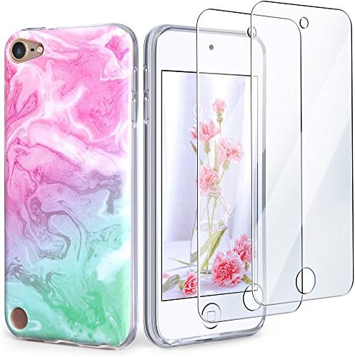 IDWELL iPod Touch Case with 2 Screen Protectors, iPod Touch 7 Touch 6 Touch 5 Case, Slim FIT Anti-Scratch Flexible Soft TPU Bumper Protective Case (Latest Model,2019 Released), Coloful Marble