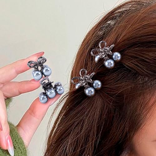 Pinzas pequeñas con perlas grises para cabello, pack de 4 miniatura 4