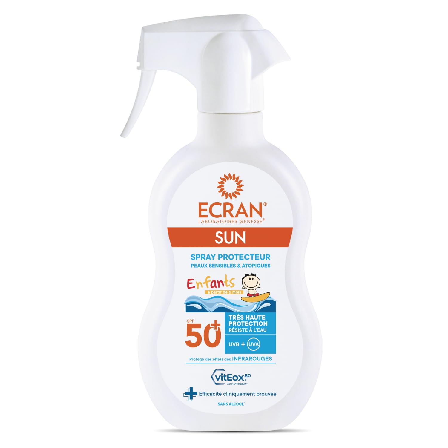 ECRAN® - Pistolet Protecteur Enfant - Très Haute Protection - Technologie vitEox80 - Vitamine E - Protection UVA, UVB, Lumière Bleue, Coups de Soleil - Protection Solaire SPF 50+ - Résistant à l'eau