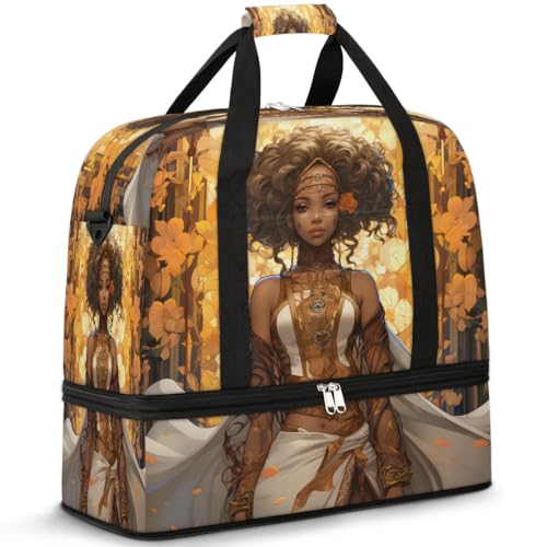 Travel Duffel Bags African Girl Foldable Weekender Bags for Women with Shoes Compartment Waterproof & Tear Resistant Carry on Overnight Luggage Duffel Bag Shoulder Sports Tote Bag