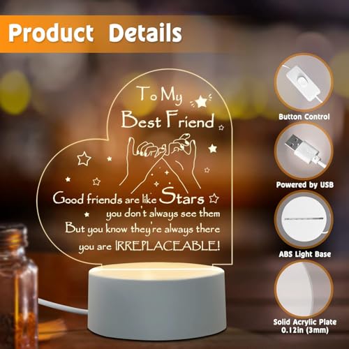 Image of Friendship Night Light - Engraved, Warm White LED, Plastic, Clear, Vintage Style, Tabletop, Indoor Use