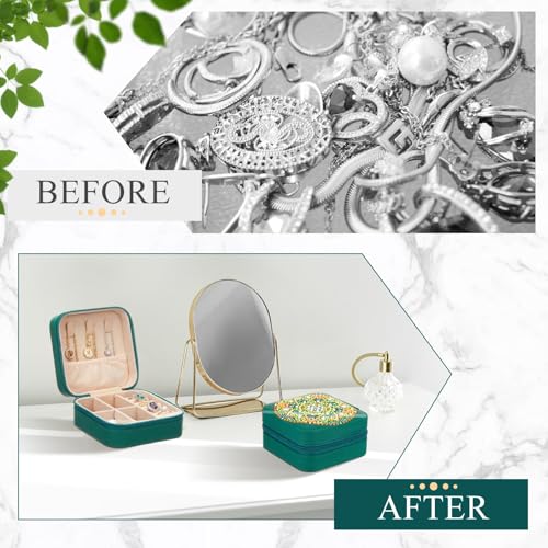 Image of Hinly 2 Pcs Portable Diamond Painting Jewelry Storage Box DIY Diamond Art Accessories PU Leather Jewelry Ring Organizer Case Travel Jewelry Organizer(Mandala Style,Vintage Color)