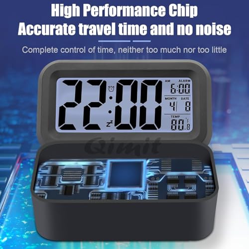 Image of Reacher Black Digital Alarm Clock Table Clock for Students, Home, Office, Corporate with Automatic Sensor, Date & Temperature