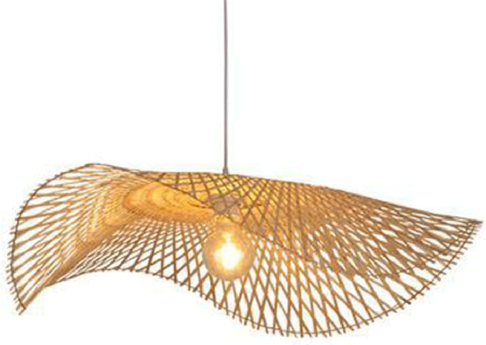 Lampe suspendue chapeau de paille en bambou tissé main pour salon bohème