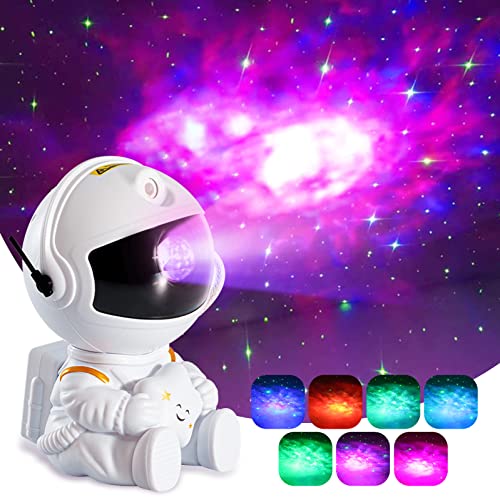 Proyector LED de Astronauta de Cielo Estrellado, Rotación de 360° de luz Nocturna de Astronauta con Control Remoto, Proyector de Estrellas para Niños y Adultos Dormitorio Decoración (Estrella, Blanco)