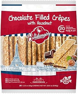 La Boulangere Chocolate Hazelnut Crepes, Individually Wrapped, Non GMO, Free From Artificial Flavors & Colors, 20-Count 2 Packs