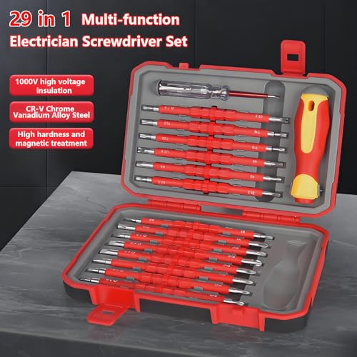 Image of Insulated Screwdriver Set for Electricians - Ergonomic Handle, Magnetized Tips, Durable for Electrical Work, Receptacle & Outlet Screwdriver, Multi-Tool (29 in 1)