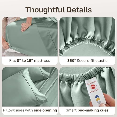 California Design Den Full Size Bed Sheets Set - Soft 400 Thread Count Sateen, Natural 100% Cotton Sheets with Deep Pockets, Breathable, and Durable Bedding Set - Thumbnail 5