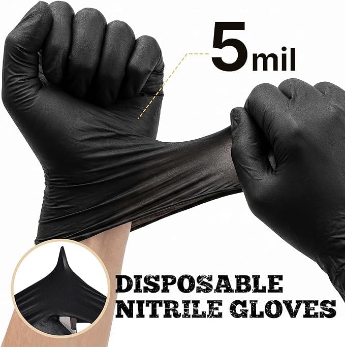Image of TitanFlex Black Nitrile Disposable Gloves, 5 Mil, Fully Textured, Heavy Duty, Latex Free & Powder Free for Cooking, Food Prep, kitchen clean, 1000 ct (S)