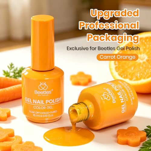 Image of Beetles Orange Gel Nail Polish - 1pc 15ml Bright Carrot Orange Yellow Color Soak Off UV LED Gel Polish, Glossy Solid Colors Nail Art, Vibrant Nails Design for DIY Salon Manicure