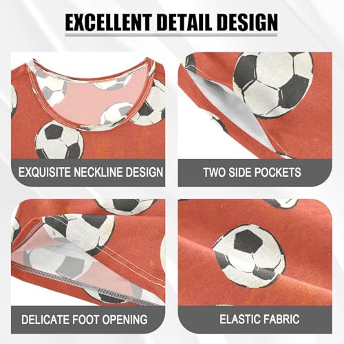 ALAZA Retro Football Soccer Red Pajamas Set Short Sleeve Cotton Sleepwear Summer Pjs 2 Piece 5-14Y4