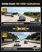 GKU Dashcam Auto Vorne Hinten 4K+1080P, 5GHz WiFi Dashcam mit 64GB SD Karte, Auto Kamera mit Super Nachtsicht, WDR, 170° Weitwinkel, Parküberwachung, G-Sensor, Loop-Aufnahme, APP Steuerung, Max 256GB – Ansicht 2