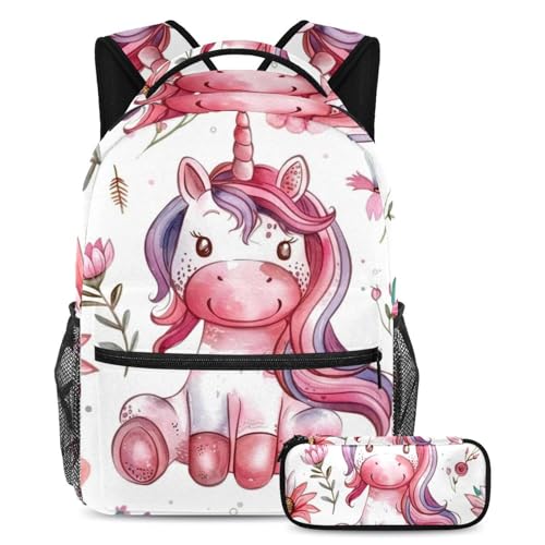 Sac d'école grande capacité anti-désordre ensemble sac à dos et trousse licorne