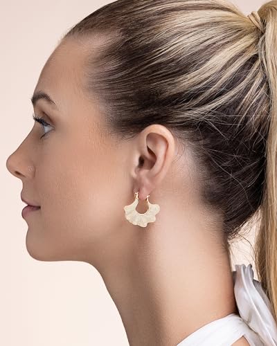 18K gold plated White Cream Enamel Flower Stud Statement Earrings for Women by SNGIA, Dainty Bold Retro Handmade Trendy Natural Sea Summer Boho Seashell Beach Fan Shape Summer Vacation Huggie Bohemian Jewelry Gifts Accessories2