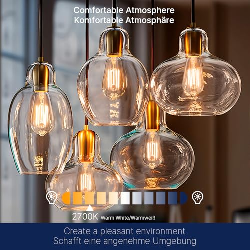 FLSNT LED Edison Bulb,7W Dimmable E27 Screw Bulb,ST64 Vintage Light Bulbs Filament 60W Equivalent,Clear Glass Retro Style,2700K Warm White,6 Pack - Image 6