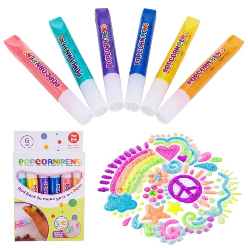 Rotuladores de Burbujas 3D Popcorn Pen, Bubble Drawing Pens para DIY, Kit de 6 Colores para Dibujo Creativo y Manualidades, Bolígrafo 3D para Niños y Tarjetas de Felicitación