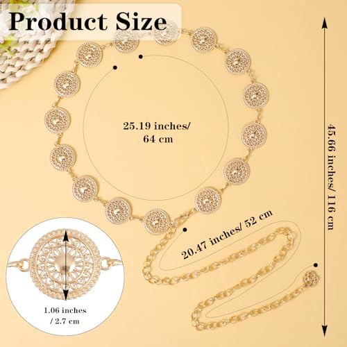 Xindojuz 1 PCS Western Belt for Women, Metal Gold Chain Belt for Dress, Country Boho Cowgirl Waist Chain for Jeans Concho Concert Gold Chains Hip Belts (116 cm)2